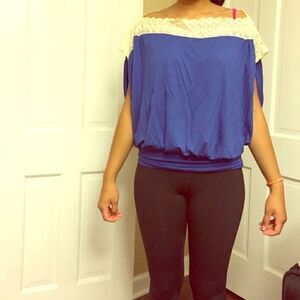 NWT Lace cobalt blue dolman cold off shoulder top